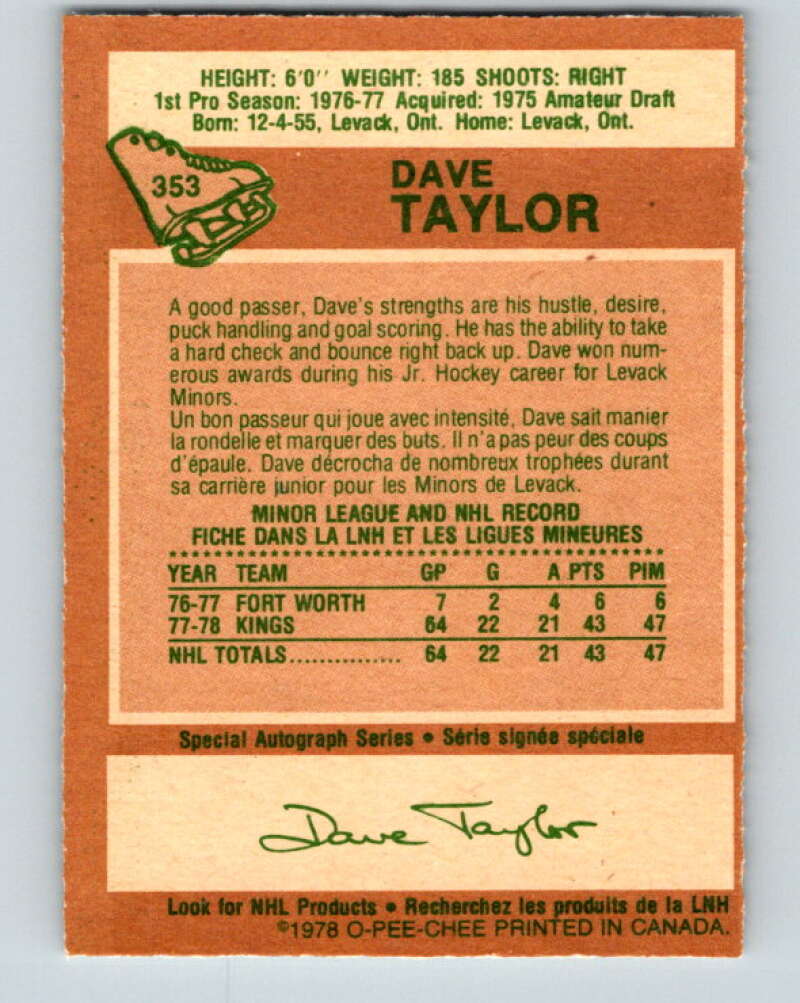 1978-79 O-Pee-Chee #353 Dave Taylor RC Rookie Kings V25809