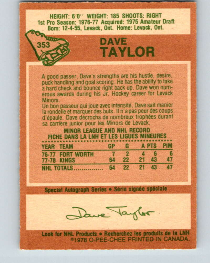 1978-79 O-Pee-Chee #353 Dave Taylor RC Rookie Kings V25811