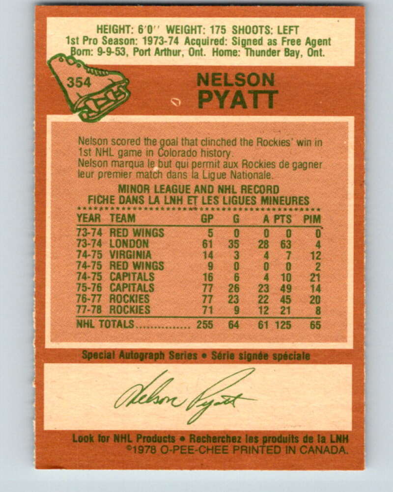 1978-79 O-Pee-Chee #354 Nelson Pyatt Colorado Rockies V25815