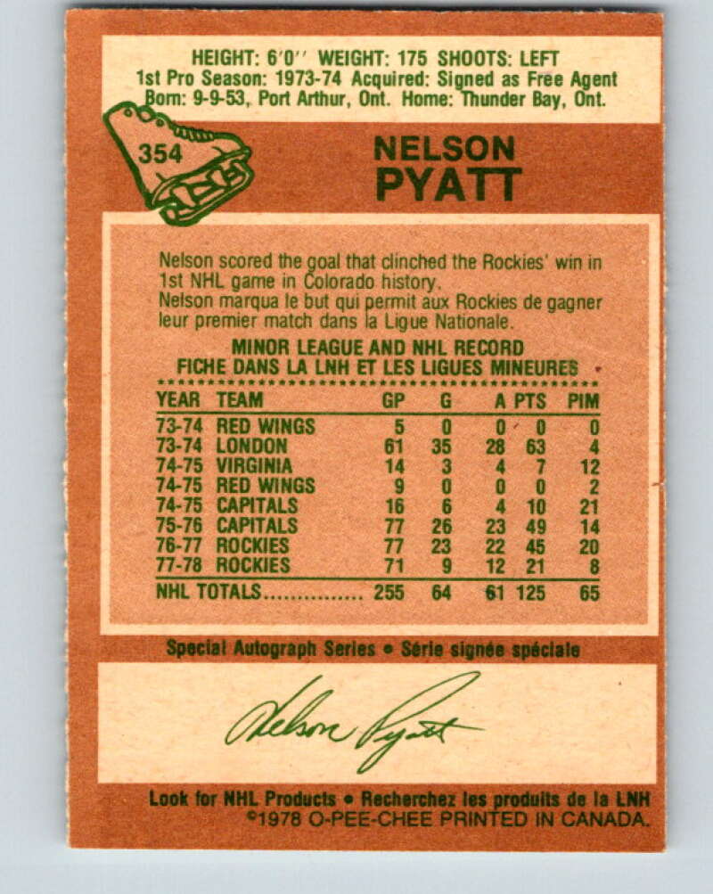 1978-79 O-Pee-Chee #354 Nelson Pyatt Colorado Rockies V25818