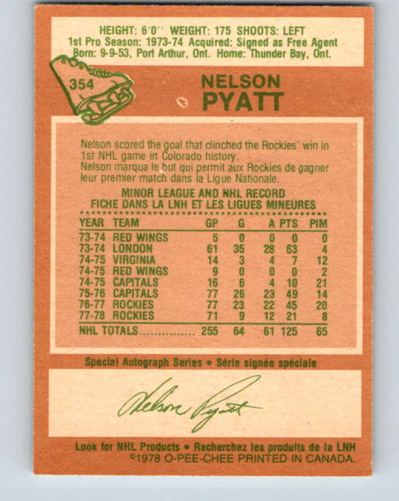 1978-79 O-Pee-Chee #354 Nelson Pyatt Colorado Rockies V25819