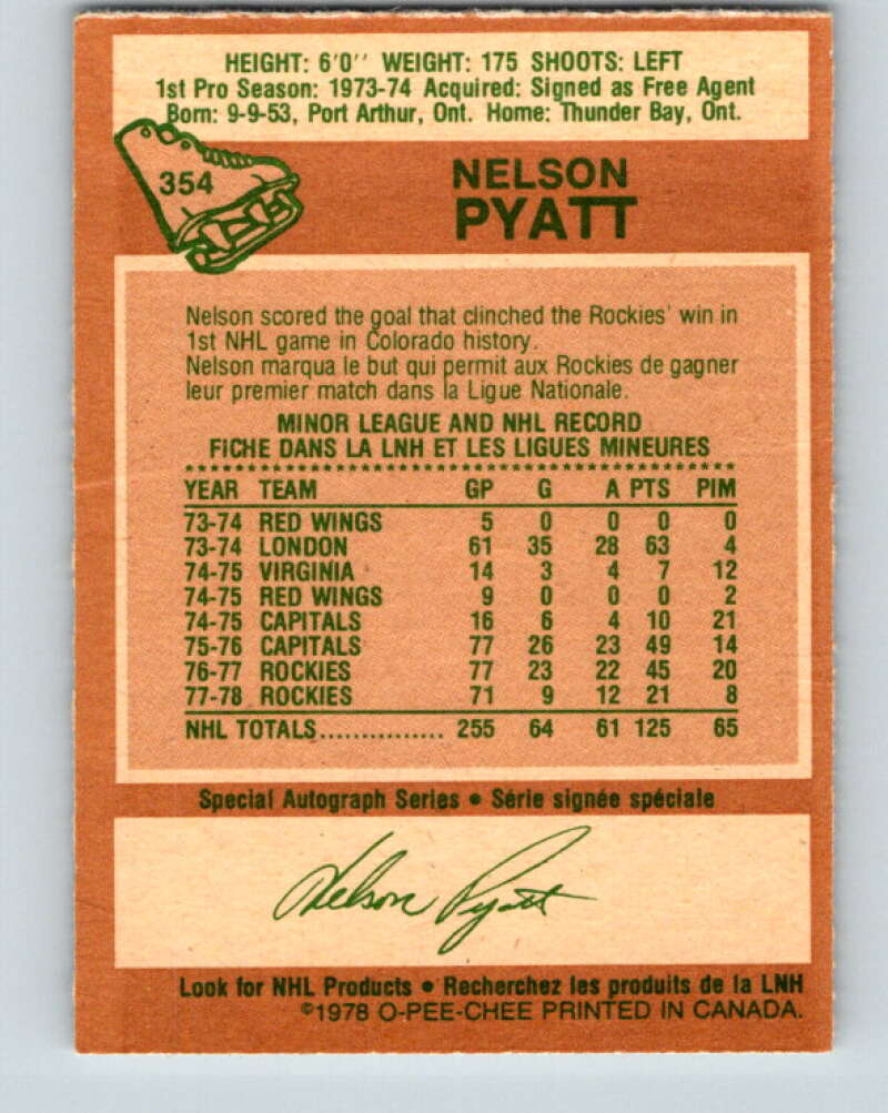 1978-79 O-Pee-Chee #354 Nelson Pyatt Colorado Rockies V25822