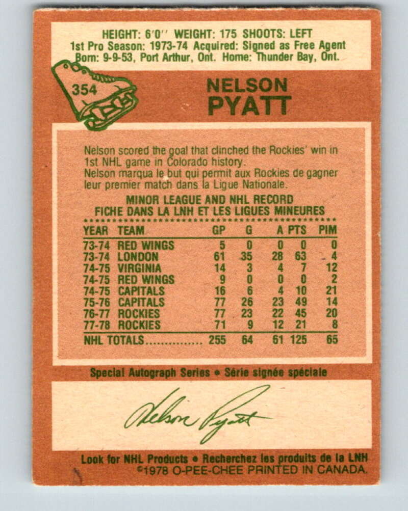 1978-79 O-Pee-Chee #354 Nelson Pyatt Colorado Rockies V25823