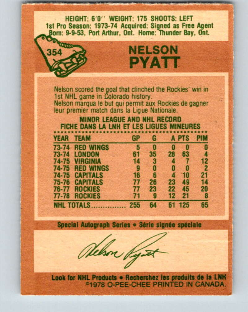 1978-79 O-Pee-Chee #354 Nelson Pyatt Colorado Rockies V25824