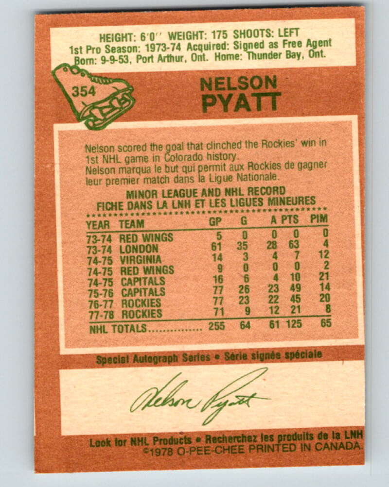 1978-79 O-Pee-Chee #354 Nelson Pyatt Colorado Rockies V25827