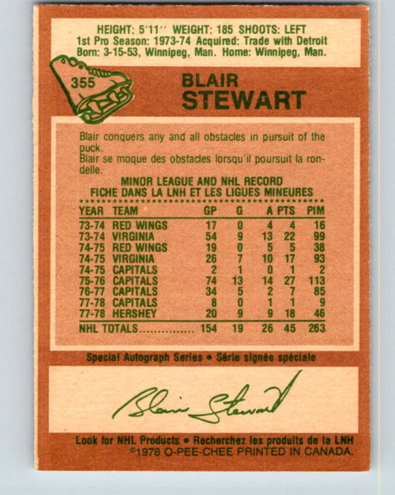 1978-79 O-Pee-Chee #355 Blair Stewart RC Rookie Capitals V25835