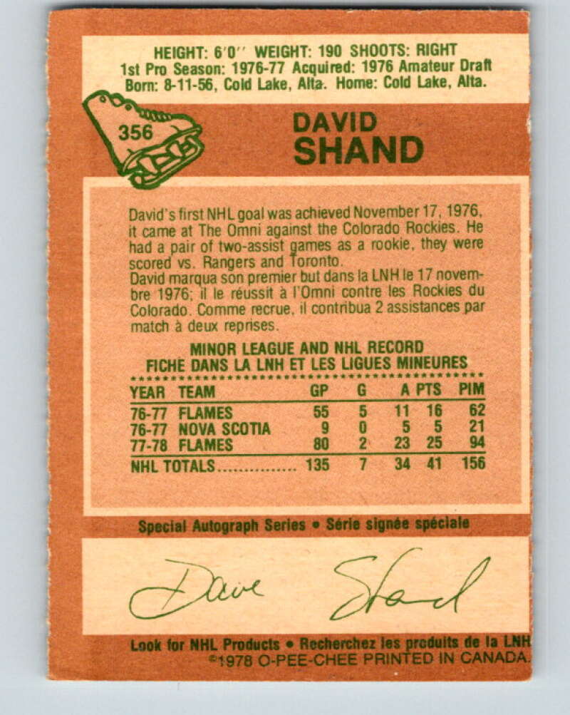 1978-79 O-Pee-Chee #356 David Shand Atlanta Flames V25841