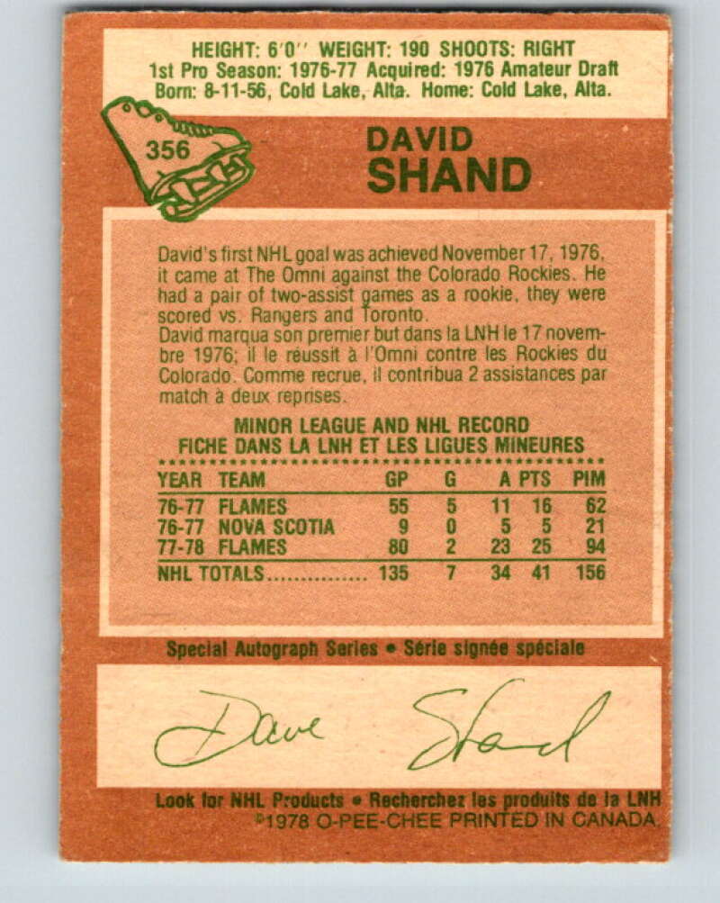 1978-79 O-Pee-Chee #356 David Shand Atlanta Flames V25842