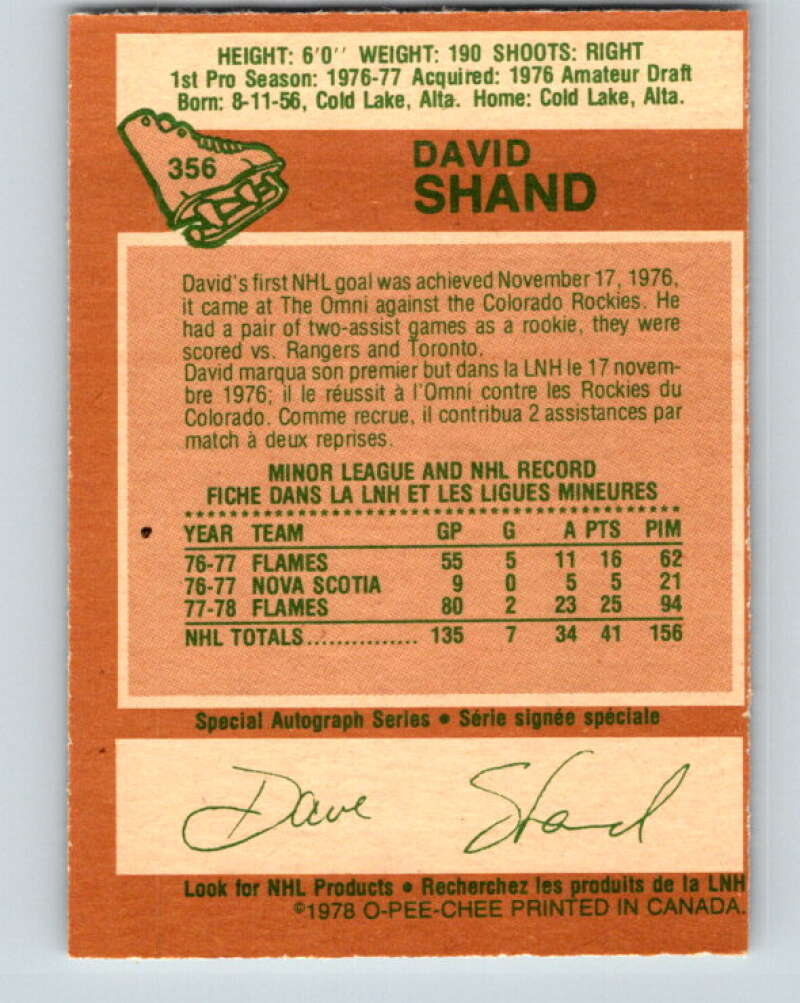 1978-79 O-Pee-Chee #356 David Shand Atlanta Flames V25843