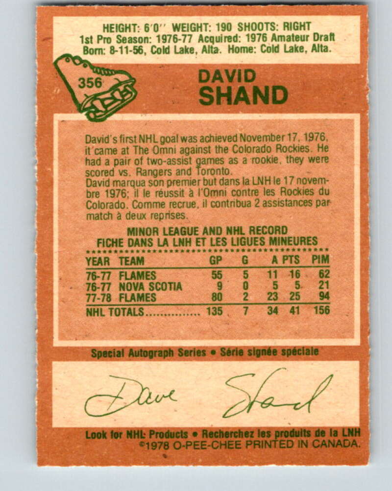 1978-79 O-Pee-Chee #356 David Shand Atlanta Flames V25844