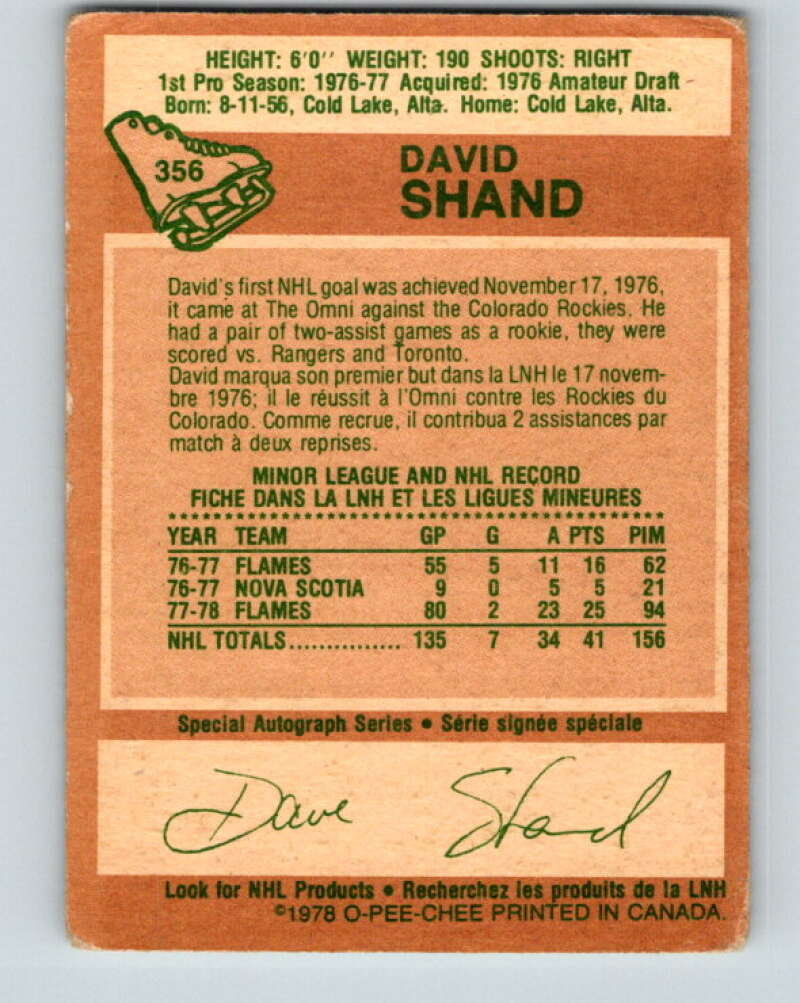 1978-79 O-Pee-Chee #356 David Shand Atlanta Flames V25845