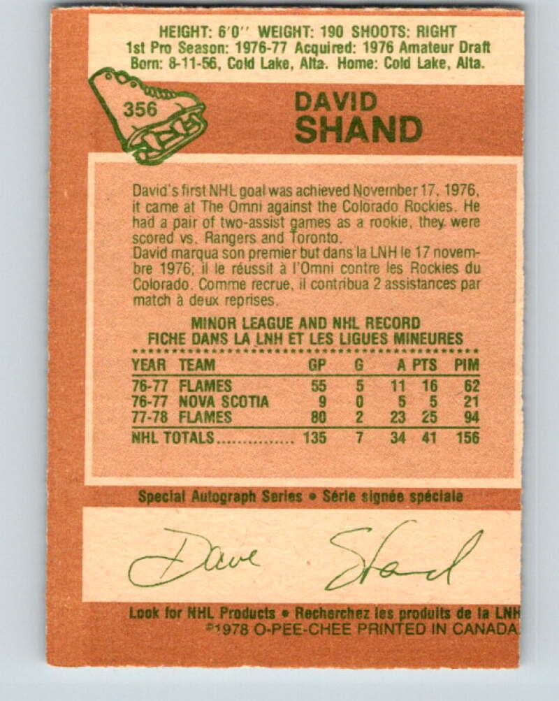 1978-79 O-Pee-Chee #356 David Shand Atlanta Flames V25846
