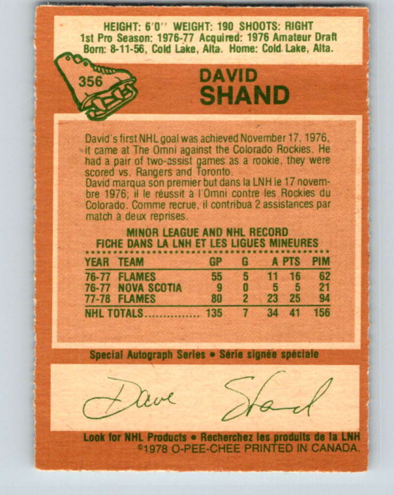 1978-79 O-Pee-Chee #356 David Shand Atlanta Flames V25847