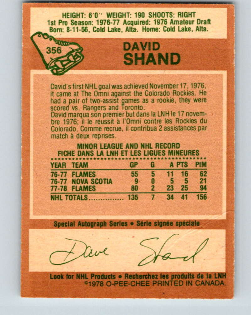 1978-79 O-Pee-Chee #356 David Shand Atlanta Flames V25848