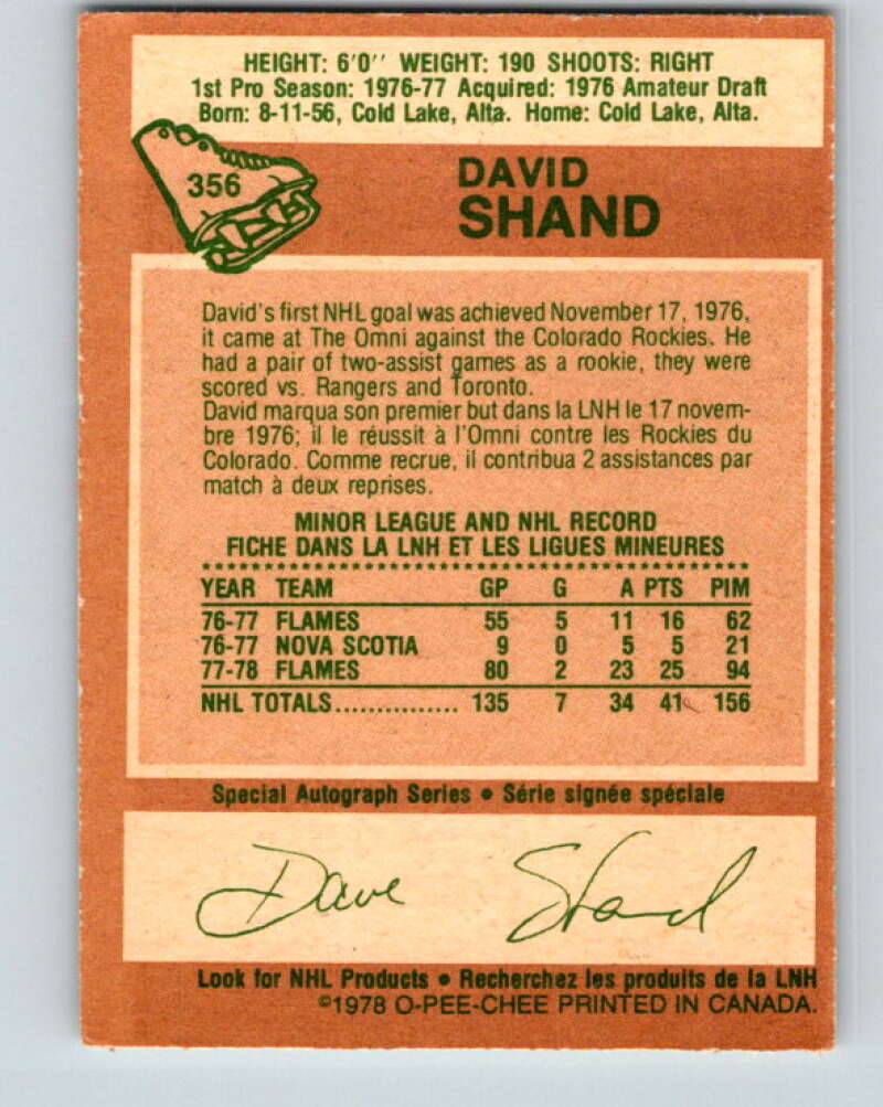 1978-79 O-Pee-Chee #356 David Shand Atlanta Flames V25849