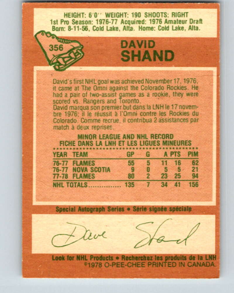 1978-79 O-Pee-Chee #356 David Shand Atlanta Flames V25850
