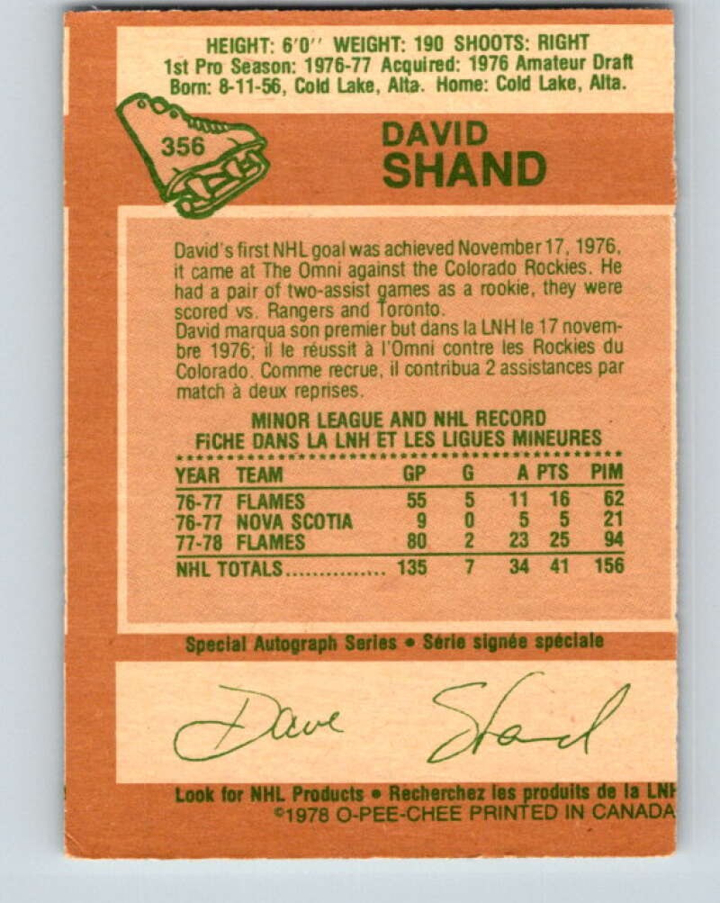 1978-79 O-Pee-Chee #356 David Shand Atlanta Flames V25854