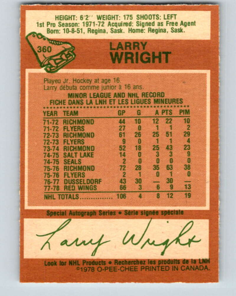 1978-79 O-Pee-Chee #360 Larry Wright RC Rookie Wings V25898