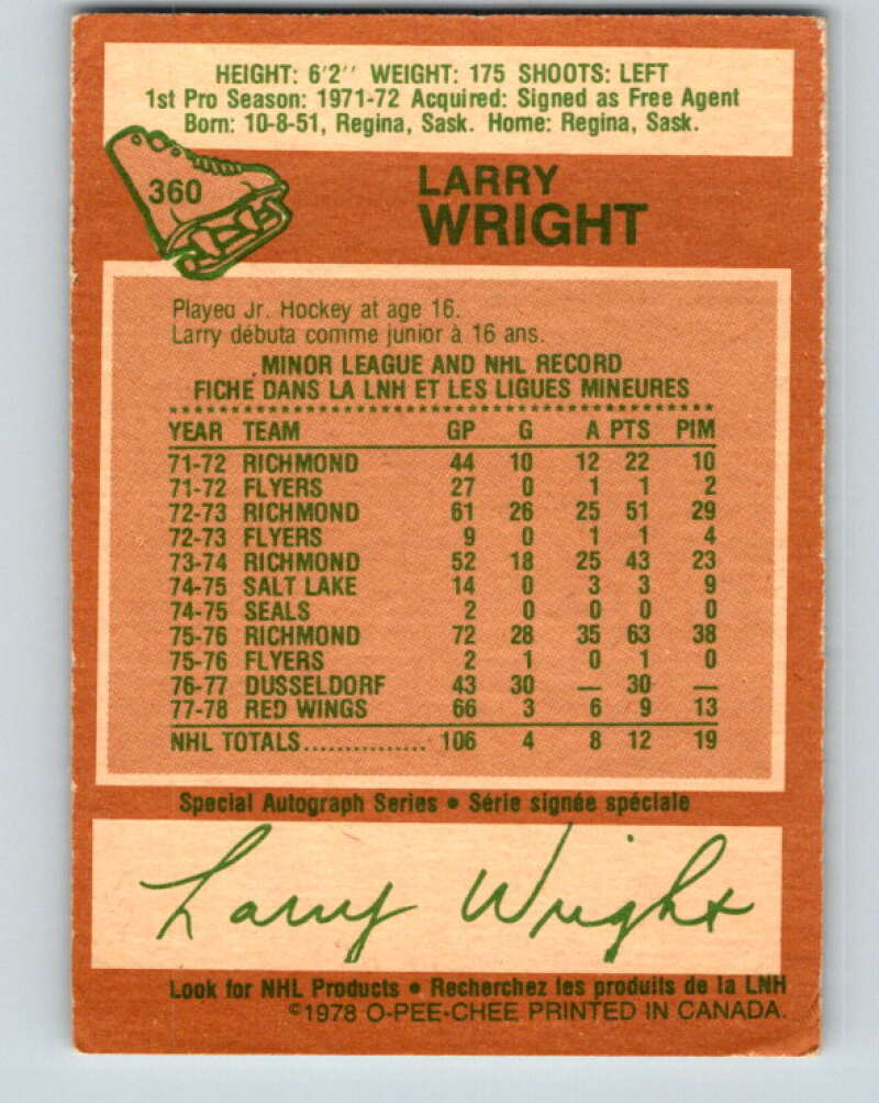 1978-79 O-Pee-Chee #360 Larry Wright RC Rookie Wings V25899