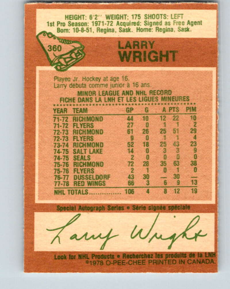 1978-79 O-Pee-Chee #360 Larry Wright RC Rookie Wings V25903