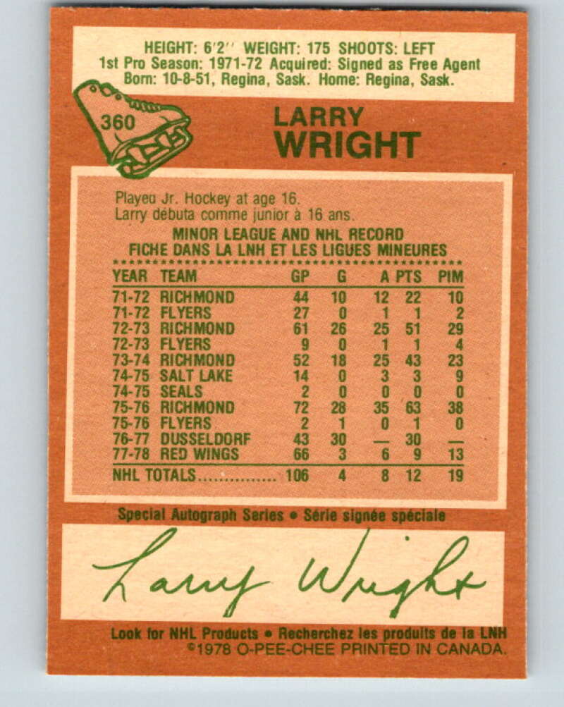 1978-79 O-Pee-Chee #360 Larry Wright RC Rookie Wings V25904