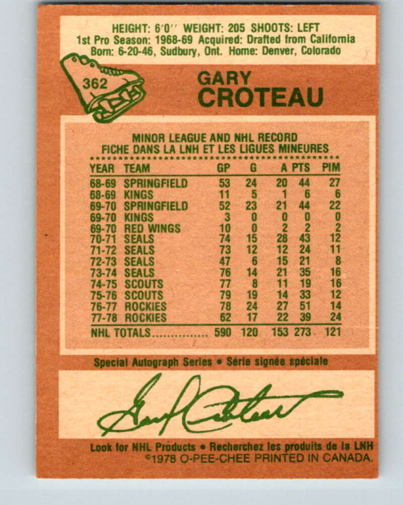 1978-79 O-Pee-Chee #362 Gary Croteau Colorado Rockies V26028