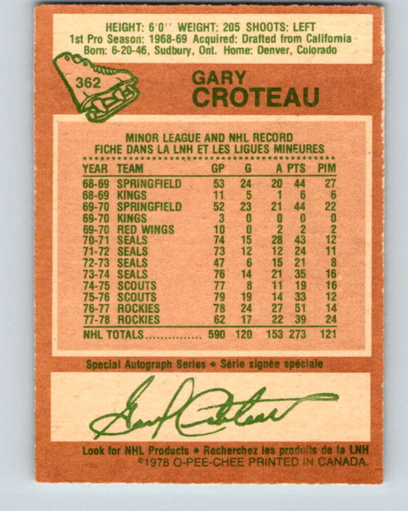 1978-79 O-Pee-Chee #362 Gary Croteau Colorado Rockies V26029