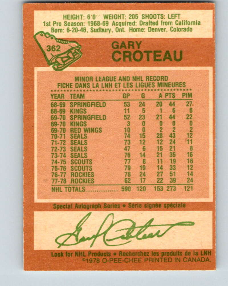 1978-79 O-Pee-Chee #362 Gary Croteau Colorado Rockies V26030