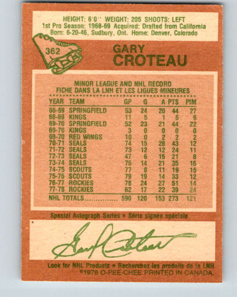 1978-79 O-Pee-Chee #362 Gary Croteau Colorado Rockies V26038