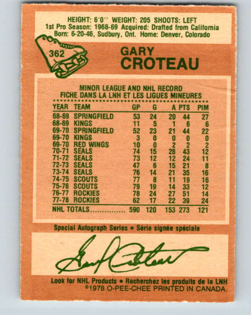 1978-79 O-Pee-Chee #362 Gary Croteau Colorado Rockies V26040