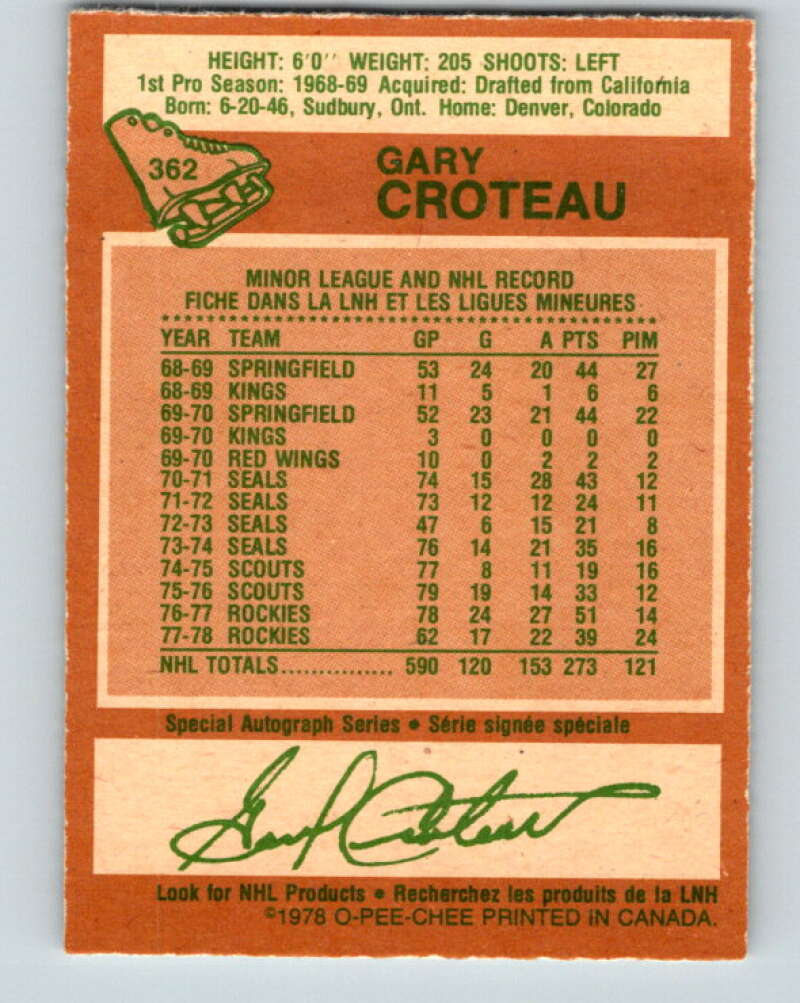 1978-79 O-Pee-Chee #362 Gary Croteau Colorado Rockies V26041