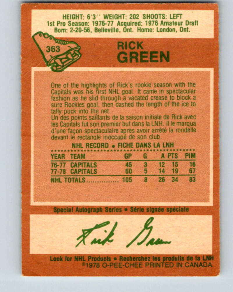 1978-79 O-Pee-Chee #363 Rick Green Washington Capitals V26045