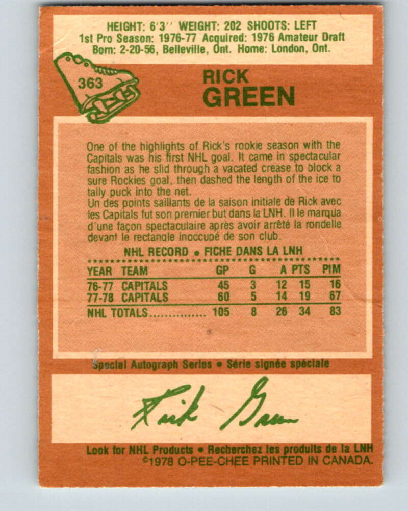 1978-79 O-Pee-Chee #363 Rick Green Washington Capitals V26047