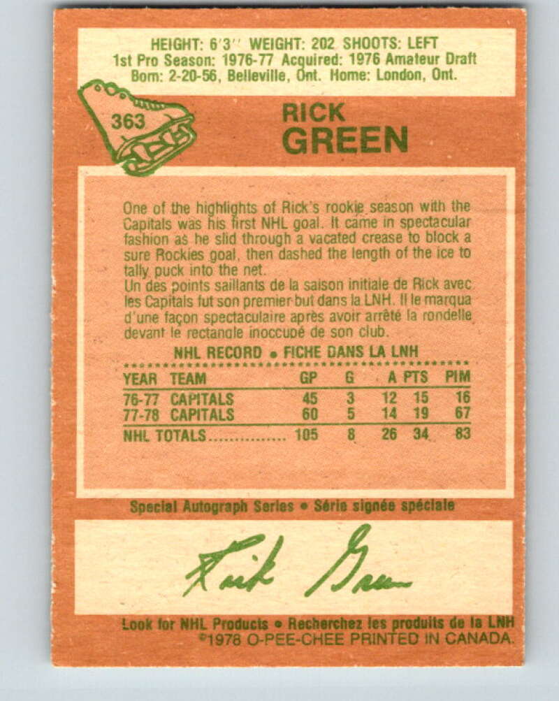 1978-79 O-Pee-Chee #363 Rick Green Washington Capitals V26053