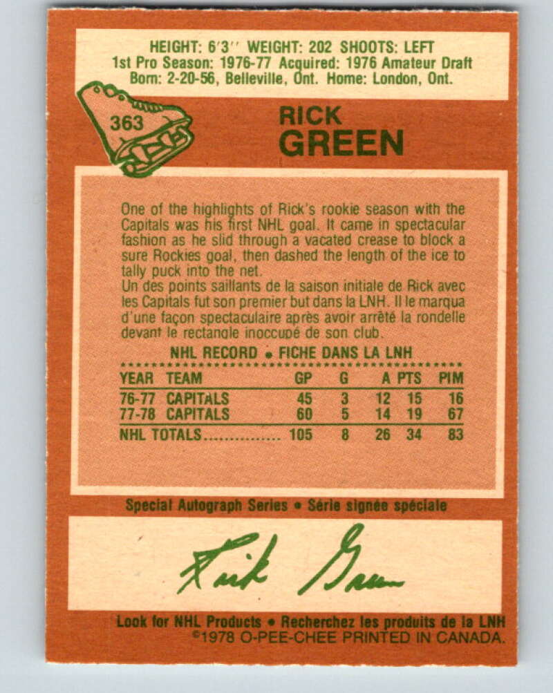 1978-79 O-Pee-Chee #363 Rick Green Washington Capitals V26055