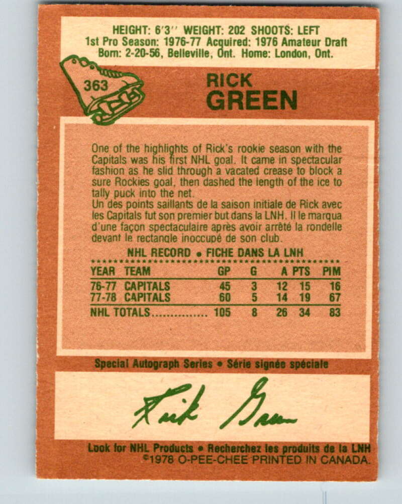 1978-79 O-Pee-Chee #363 Rick Green Washington Capitals V26056