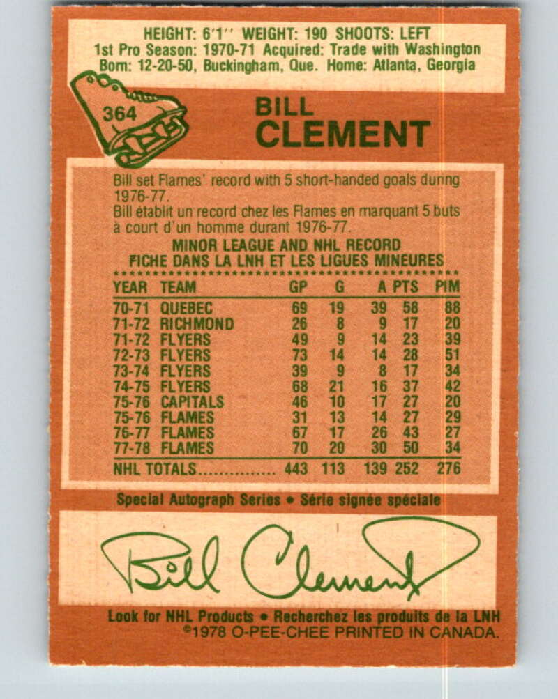 1978-79 O-Pee-Chee #364 Bill Clement Atlanta Flames V26061