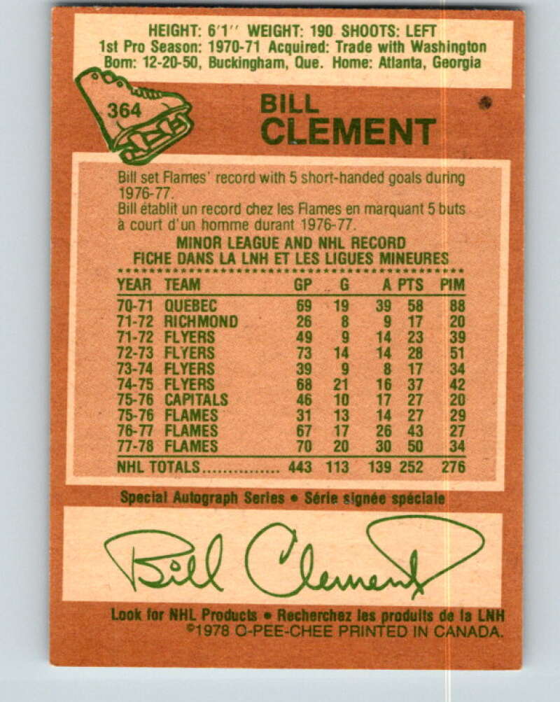1978-79 O-Pee-Chee #364 Bill Clement Atlanta Flames V26068
