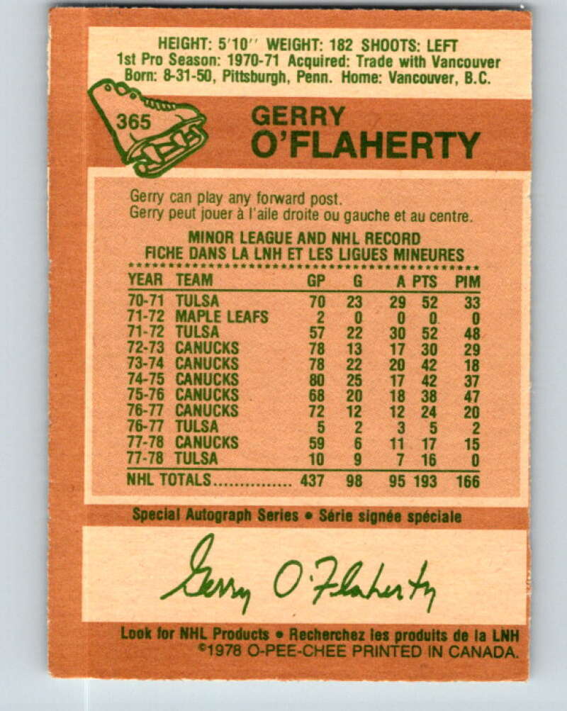 1978-79 O-Pee-Chee #365 Gerry O'Flaherty Atlanta Flames V26078