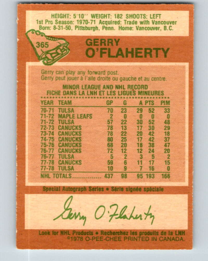 1978-79 O-Pee-Chee #365 Gerry O'Flaherty Atlanta Flames V26079