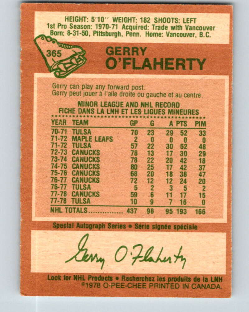 1978-79 O-Pee-Chee #365 Gerry O'Flaherty Atlanta Flames V26080