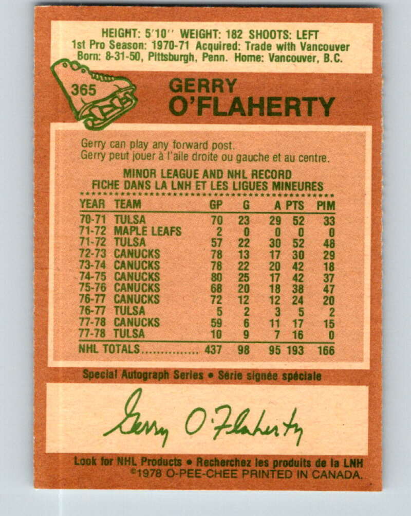 1978-79 O-Pee-Chee #365 Gerry O'Flaherty Atlanta Flames V26083