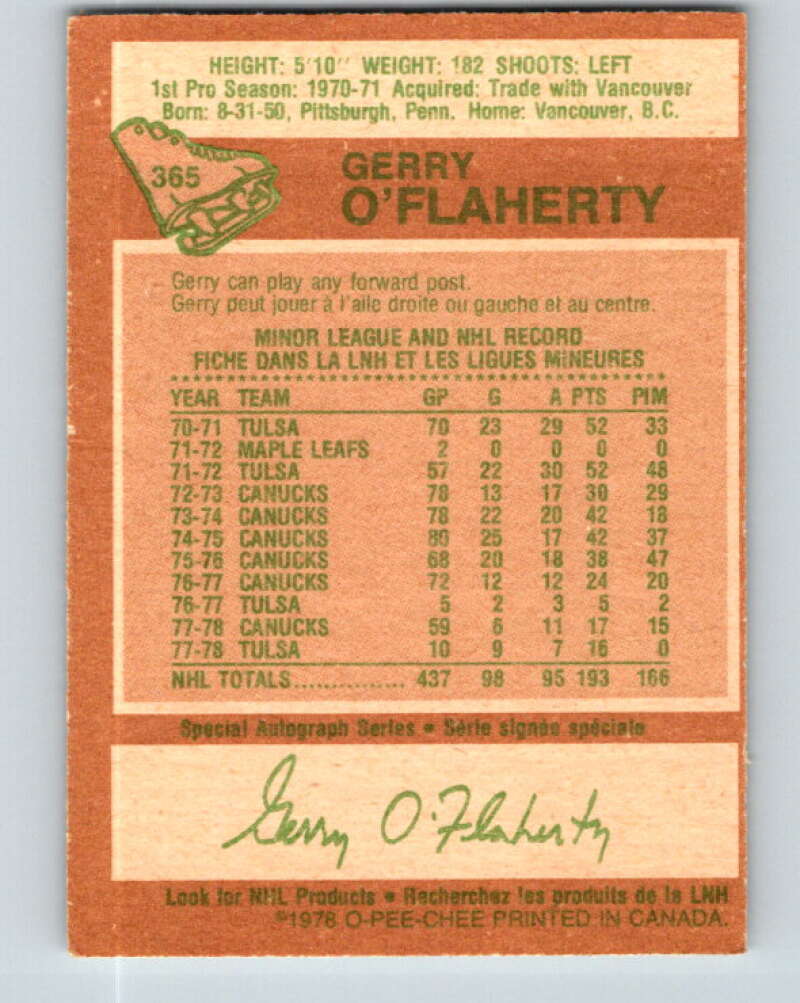 1978-79 O-Pee-Chee #365 Gerry O'Flaherty Atlanta Flames V26084