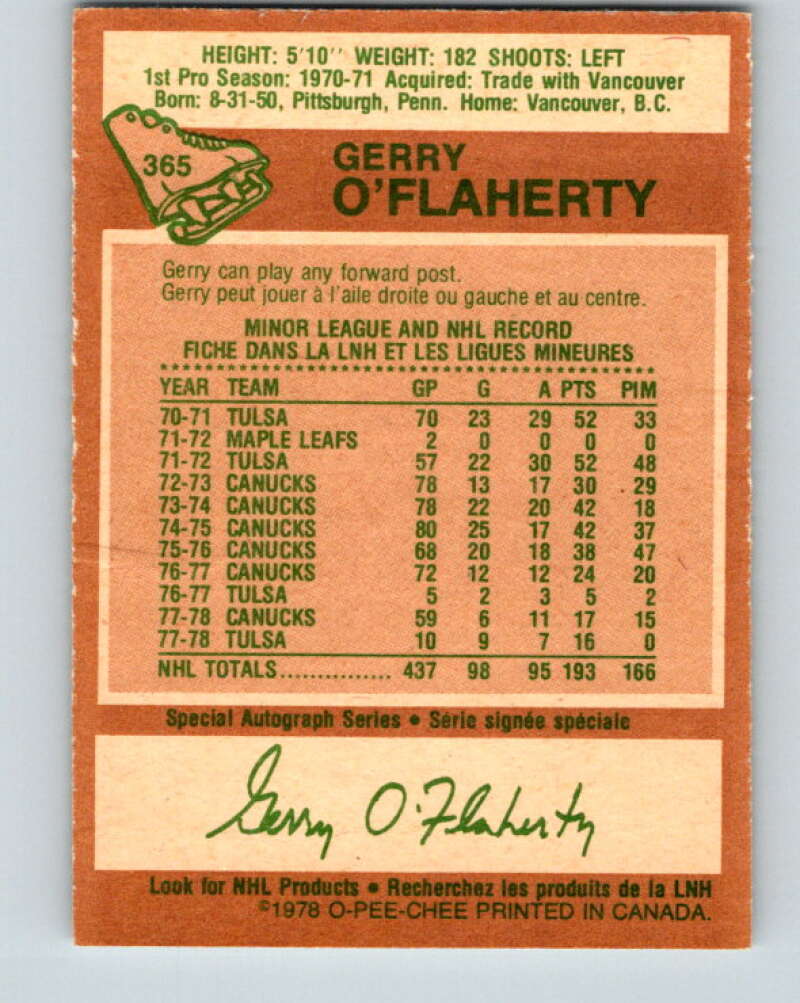 1978-79 O-Pee-Chee #365 Gerry O'Flaherty Atlanta Flames V26086