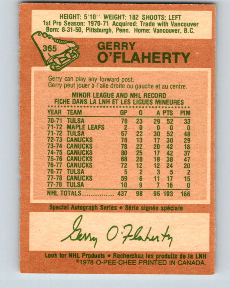 1978-79 O-Pee-Chee #365 Gerry O'Flaherty Atlanta Flames V26087