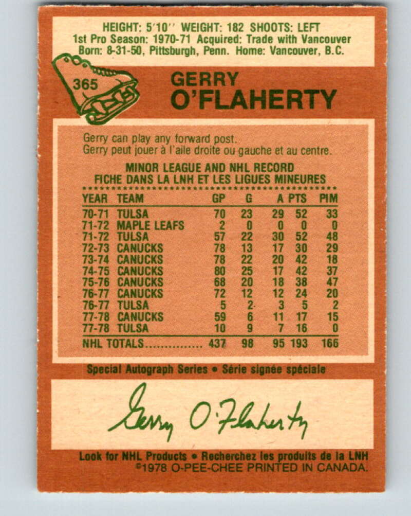 1978-79 O-Pee-Chee #365 Gerry O'Flaherty Atlanta Flames V26088