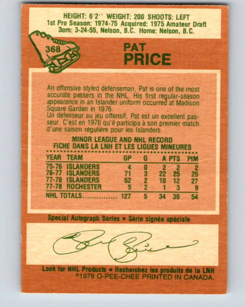 1978-79 O-Pee-Chee #368 Pat Price New York Islanders V26127