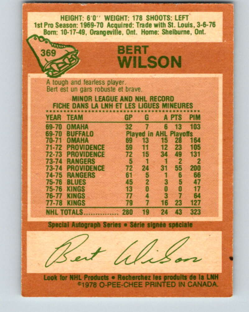 1978-79 O-Pee-Chee #369 Bert Wilson Los Angeles Kings V26138