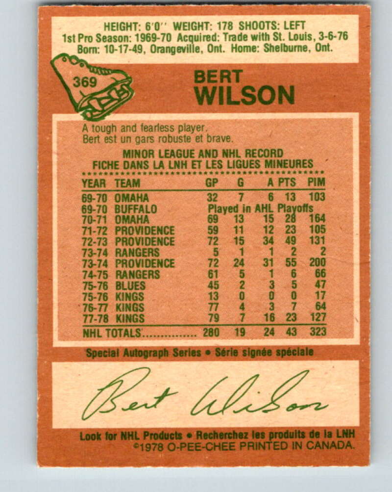 1978-79 O-Pee-Chee #369 Bert Wilson Los Angeles Kings V26142
