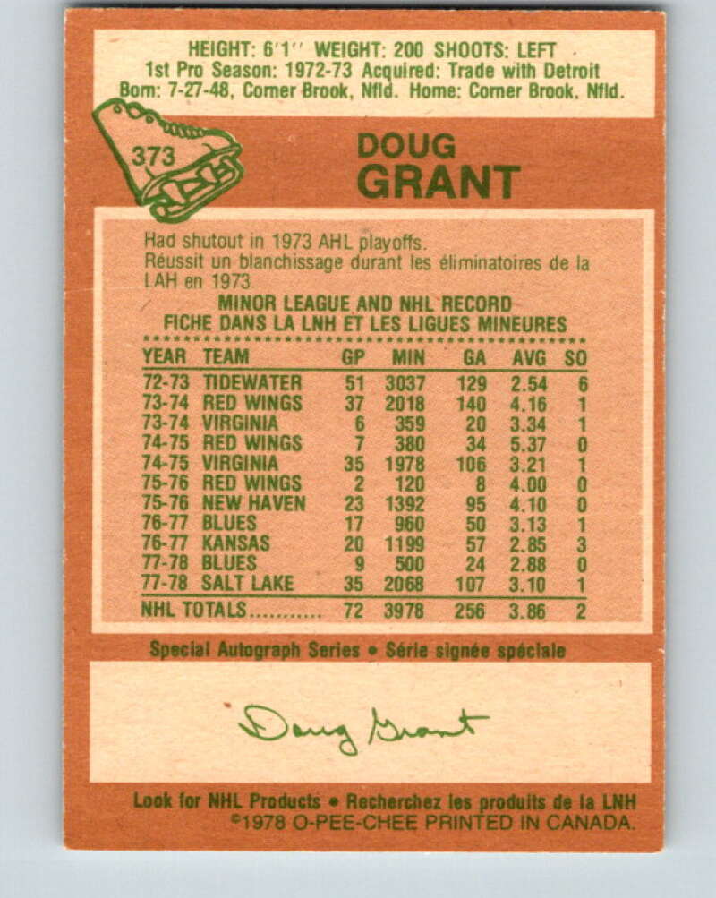1978-79 O-Pee-Chee #373 Doug Grant St. Louis Blues V26192